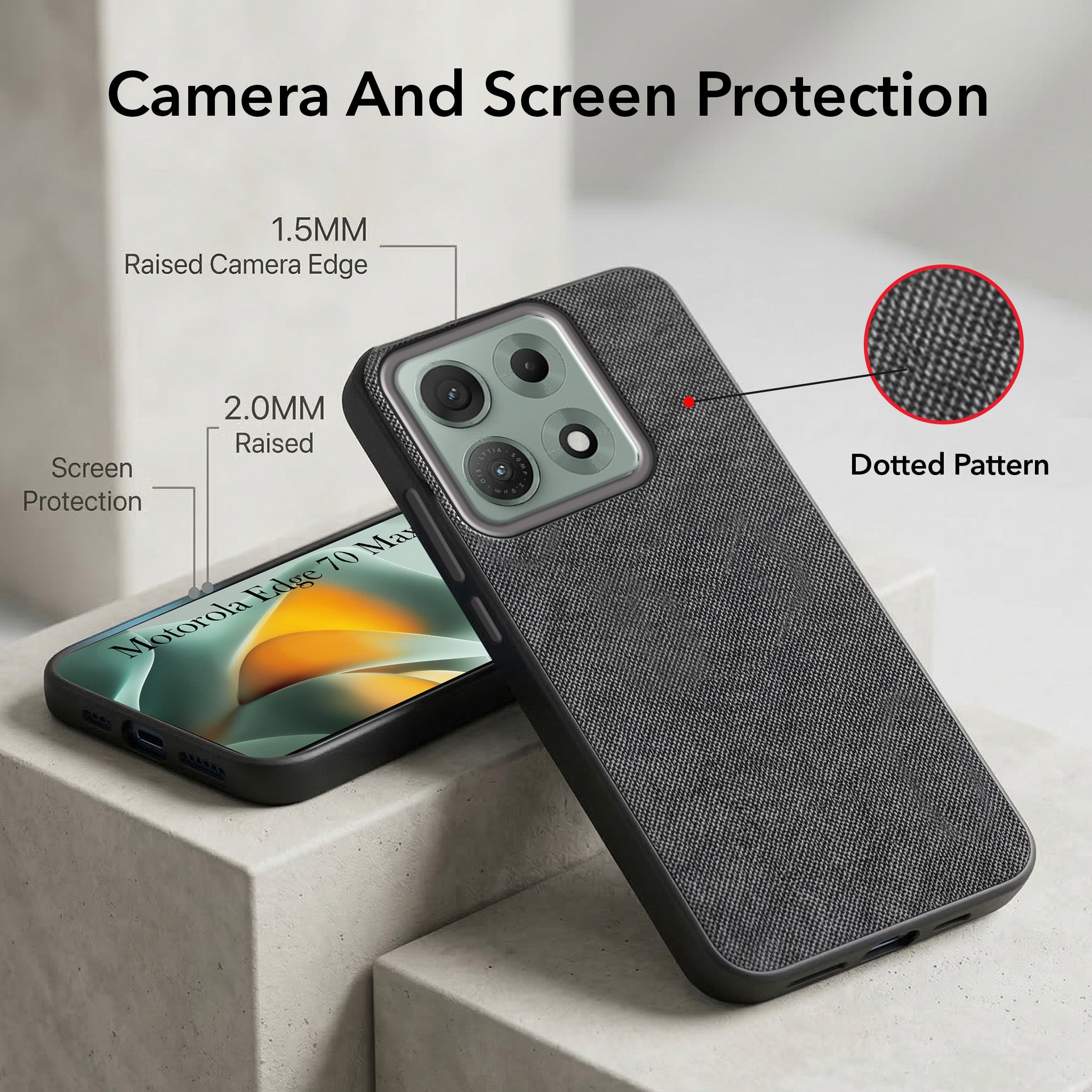 For Motorola Moto Edge 70 Max Combo with Back Cover and 9H Tempered Glass (Textured Grip Design | Micro-Fiber Cloth Inside | Oleophobic Coating Screen Glass)