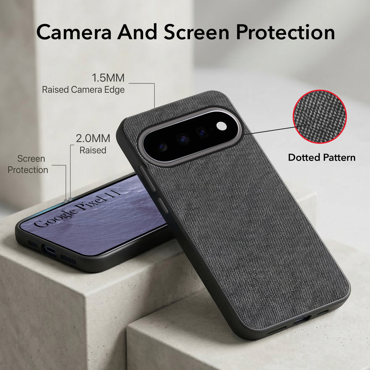 For Google Pixel 11 Combo with Back Cover and 9H Tempered Glass (Textured Grip Design | Micro-Fiber Cloth Inside | Oleophobic Coating Screen Glass)