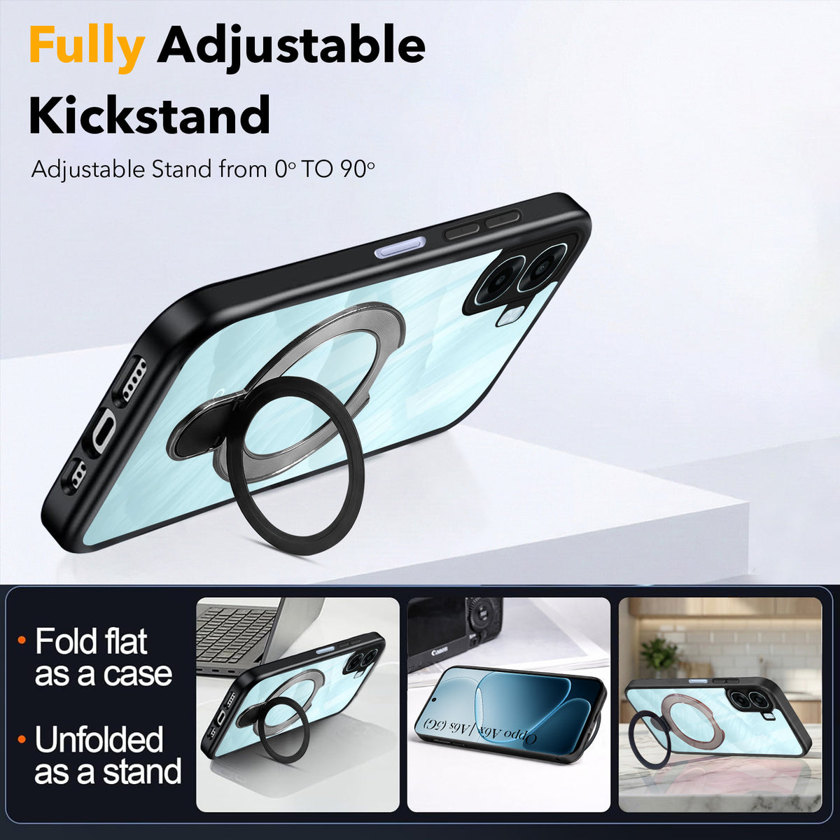 For Oppo A6X | Oppo A6S Back Cover Case (Kick Stand Ring Holder | Life time Anti Yellow | Camera Protection)