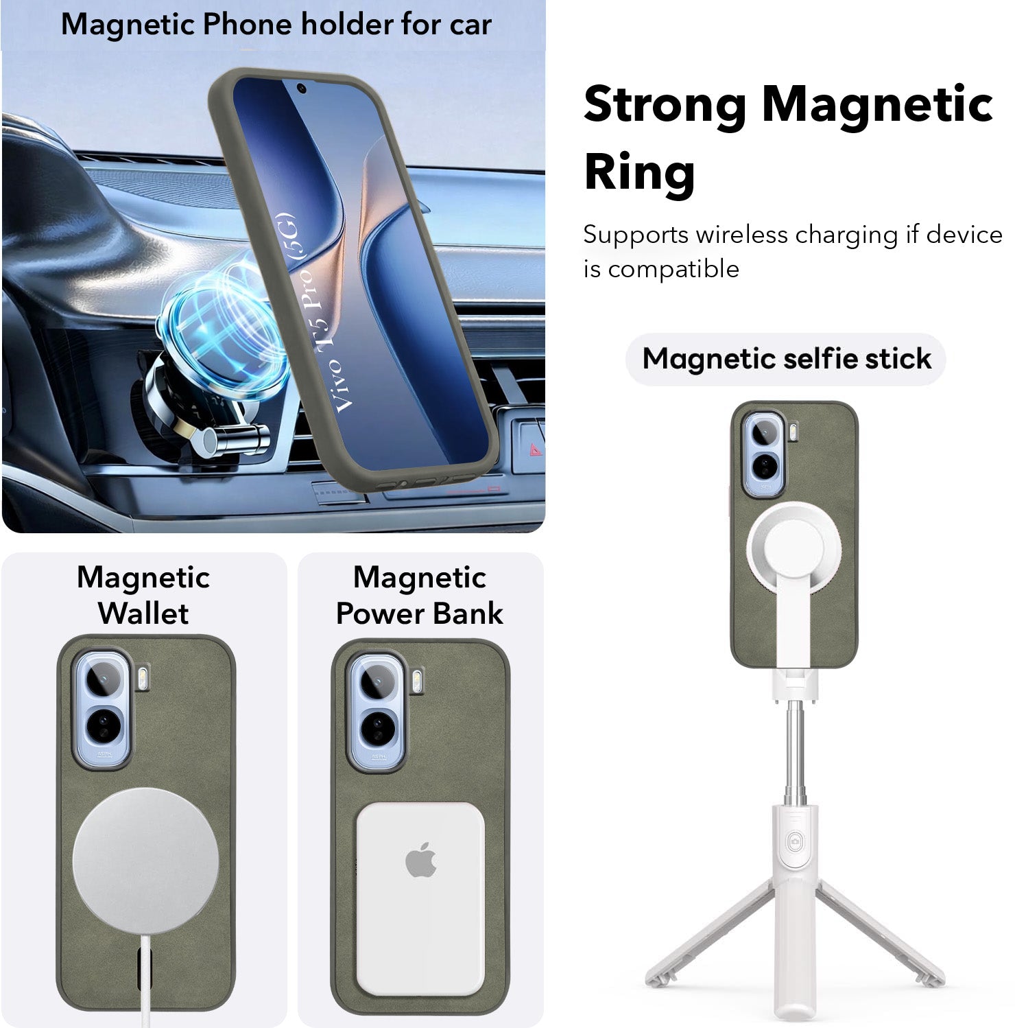 For Vivo T5 Pro 5G Back Cover Case Leather Finish (MagSafe Compatible Wireless Charging | Soft Touch | Camera Bump Protection)