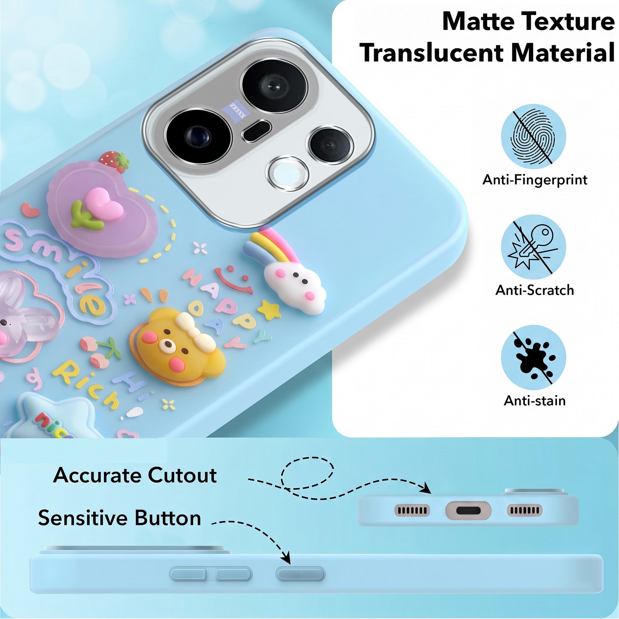 For Vivo X200 FE Back Cover Case (3D Cute Cartoons | Hard Back Side Soft | Matte Premium Finish | HD Printing)