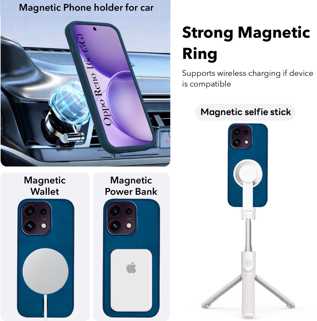 For Oppo Reno 16C 5G Back Cover Case Leather Finish (MagSafe Compatible Wireless Charging | Soft Touch | Camera Bump Protection)