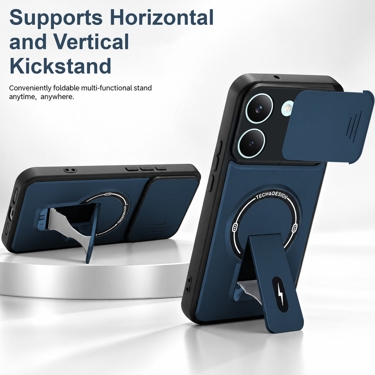 For Poco X8 Pro Back Case Cover Metallic (Hybrid Armor Kickstand | Sliding Shutter Camera Protection | MagSafe Compatible)