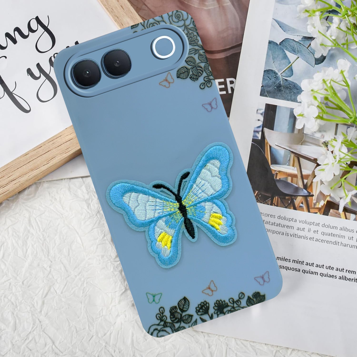 For Vivo S2 5G Back Cover Case (Soft Butterfly Embroidery | Women Teen Girls | Camera Protection| Matte Silicone)