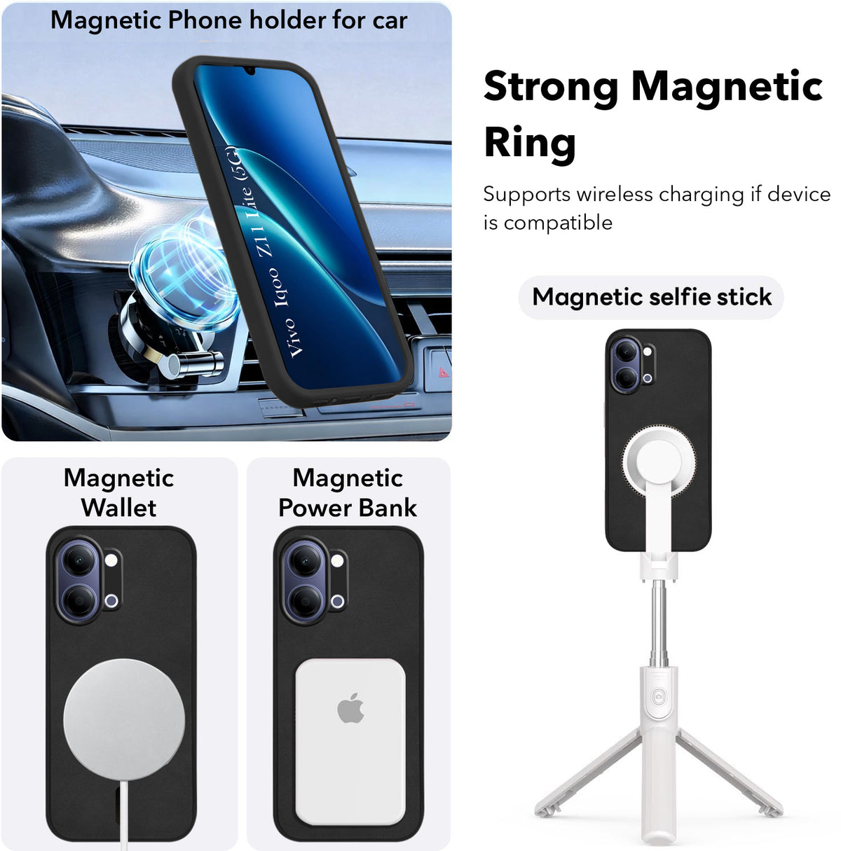 For Vivo iQOO Z11 Lite Back Cover Case Leather Finish (MagSafe Compatible Wireless Charging | Soft Touch | Camera Bump Protection)