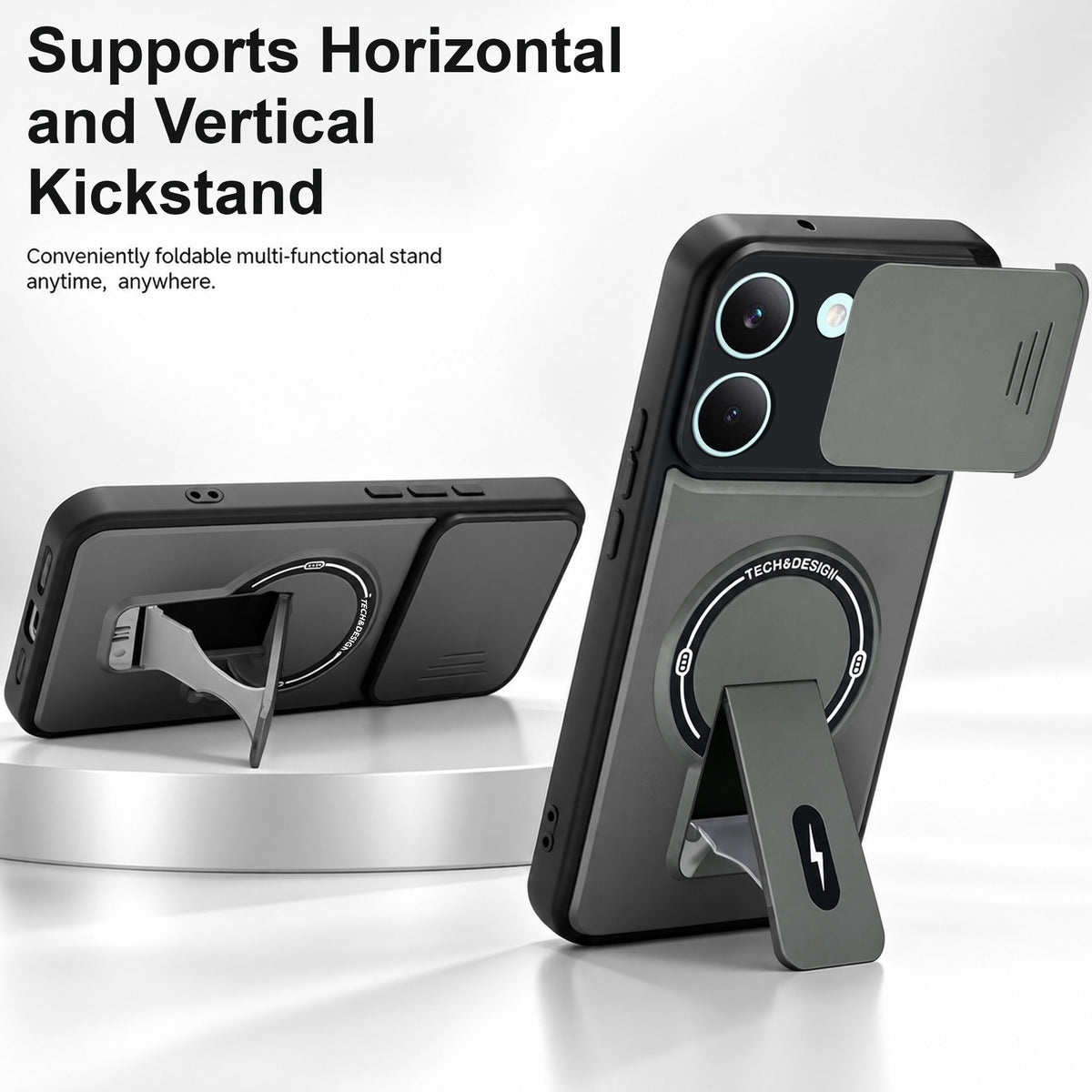 For Poco X8 Pro Back Case Cover Metallic (Hybrid Armor Kickstand | Sliding Shutter Camera Protection | MagSafe Compatible)