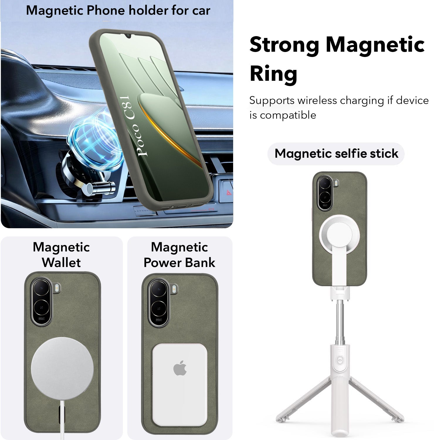 For Poco C81 Back Cover Case Leather Finish (MagSafe Compatible Wireless Charging | Soft Touch | Camera Bump Protection)