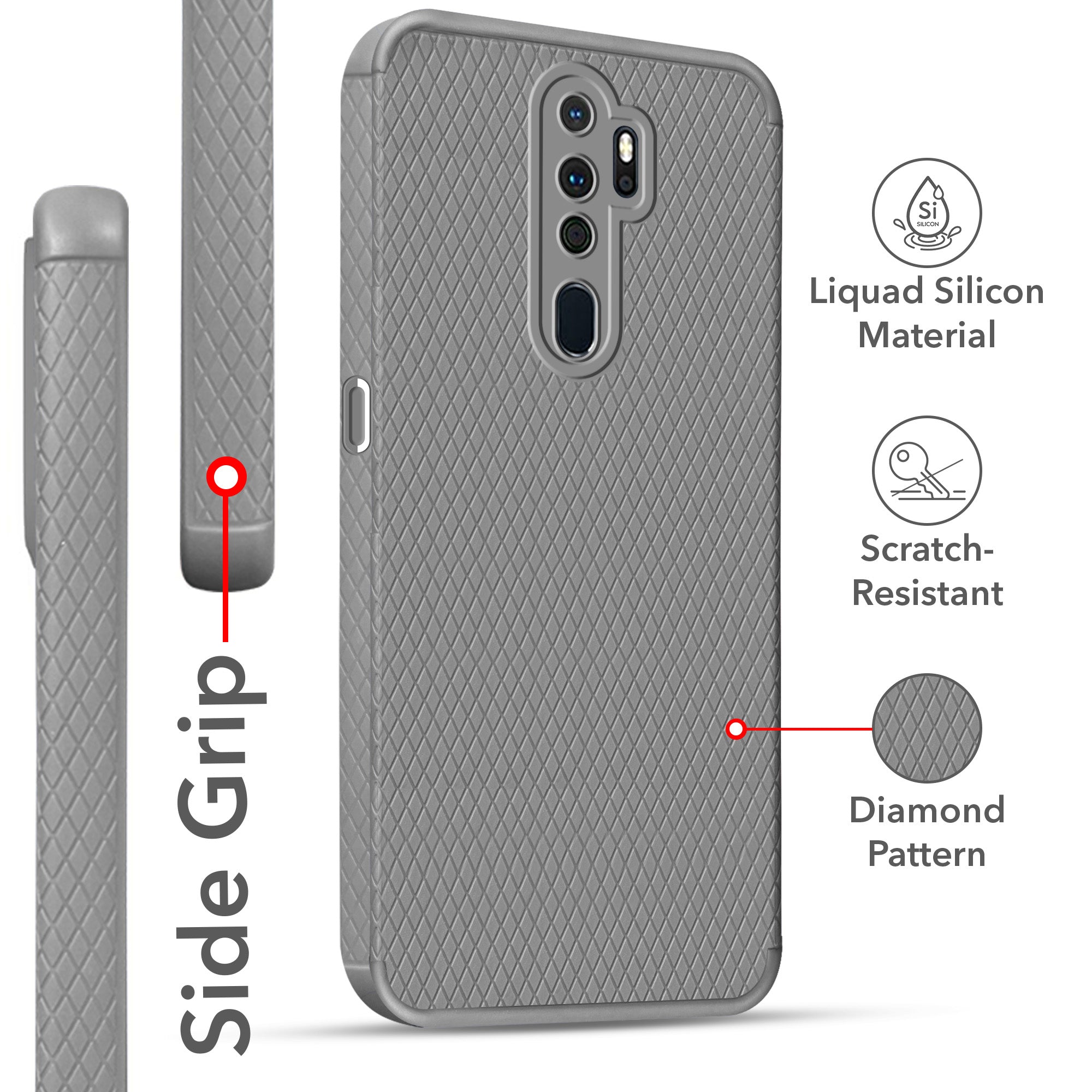 For Oppo A5 (2020) | A9 (2020) Back Cover Case Liquid Silicone (Camera Protection | Side Grip Texture | Soft and Flexible)