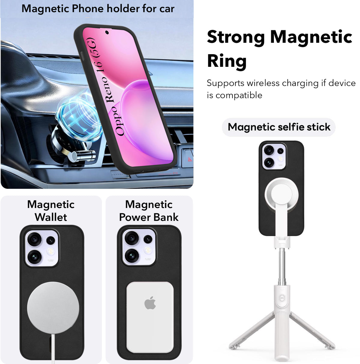 For Oppo Reno 16 Back Cover Case Leather Finish (MagSafe Compatible Wireless Charging | Soft Touch | Camera Bump Protection)