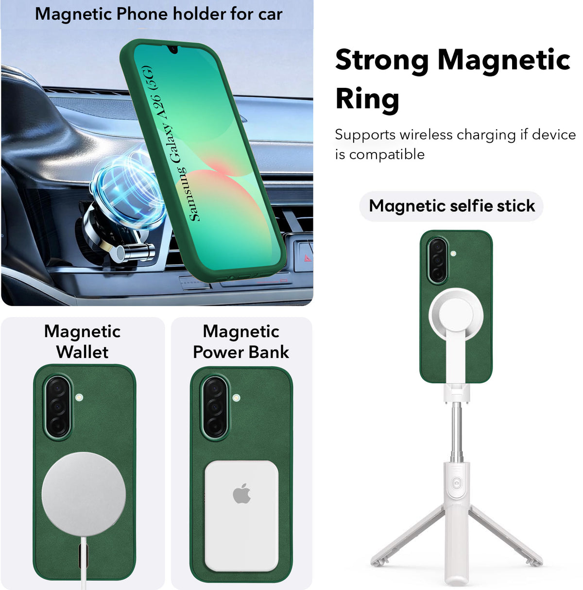 For Samsung Galaxy A26 5G Back Cover Case Leather Finish (MagSafe Compatible Wireless Charging | Soft Touch | Camera Bump Protection)