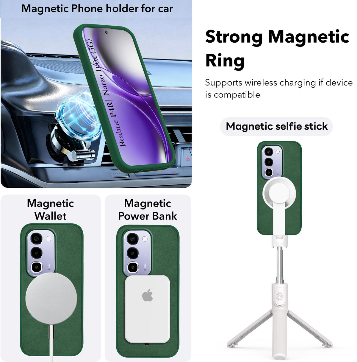 For Realme P4R 5G | Realme Narzo 100X 5G Back Cover Case Leather Finish (MagSafe Compatible Wireless Charging | Soft Touch | Camera Bump Protection)