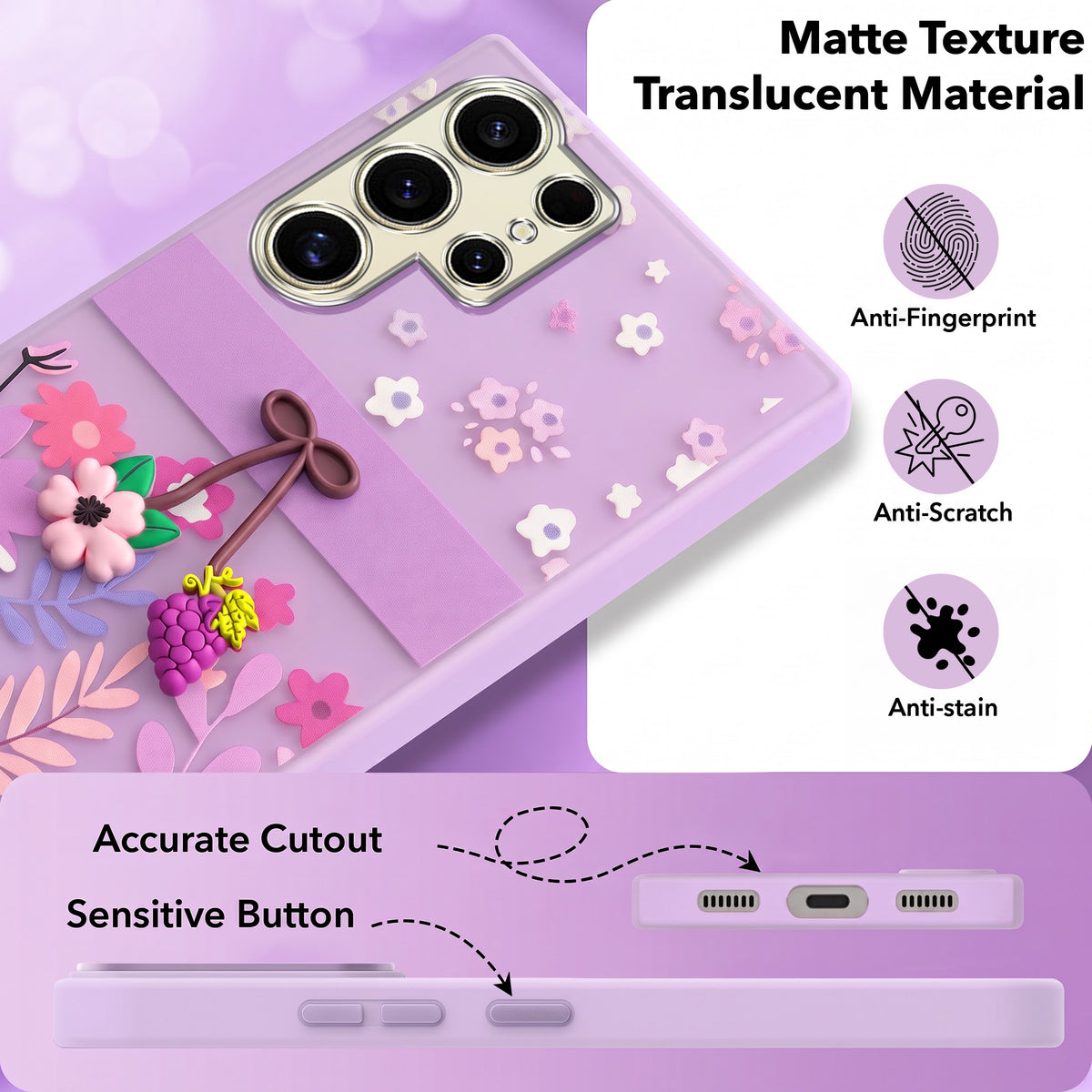For Samsung Galaxy S24 Ultra Back Cover Case (3D Cute Cartoons | Hard Back Side Soft | Matte Premium Finish | HD Printing)