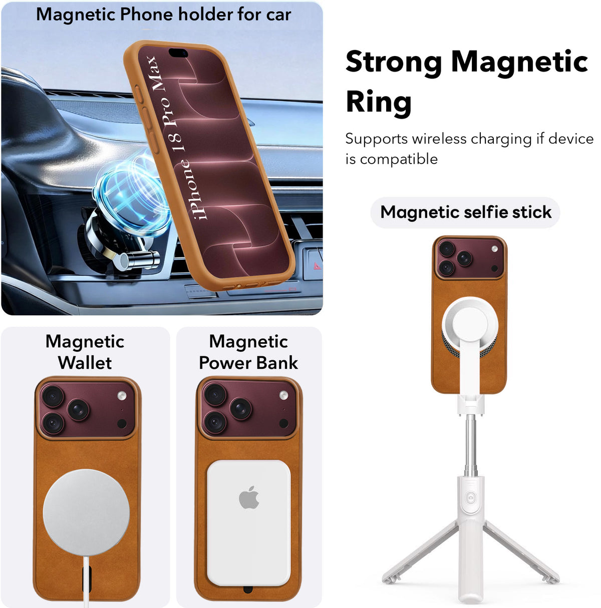 For Apple iPhone 18 Pro Max Back Cover Case Leather Finish (MagSafe Compatible Wireless Charging | Soft Touch | Camera Bump Protection)
