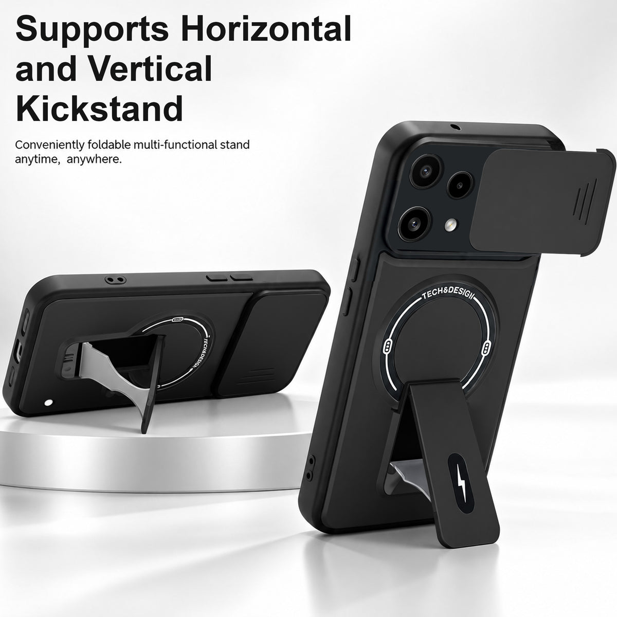 For Nothing Phone 3A Lite Back Case Cover Metallic (Hybrid Armor Kickstand | Sliding Shutter Camera Protection | MagSafe Compatible)