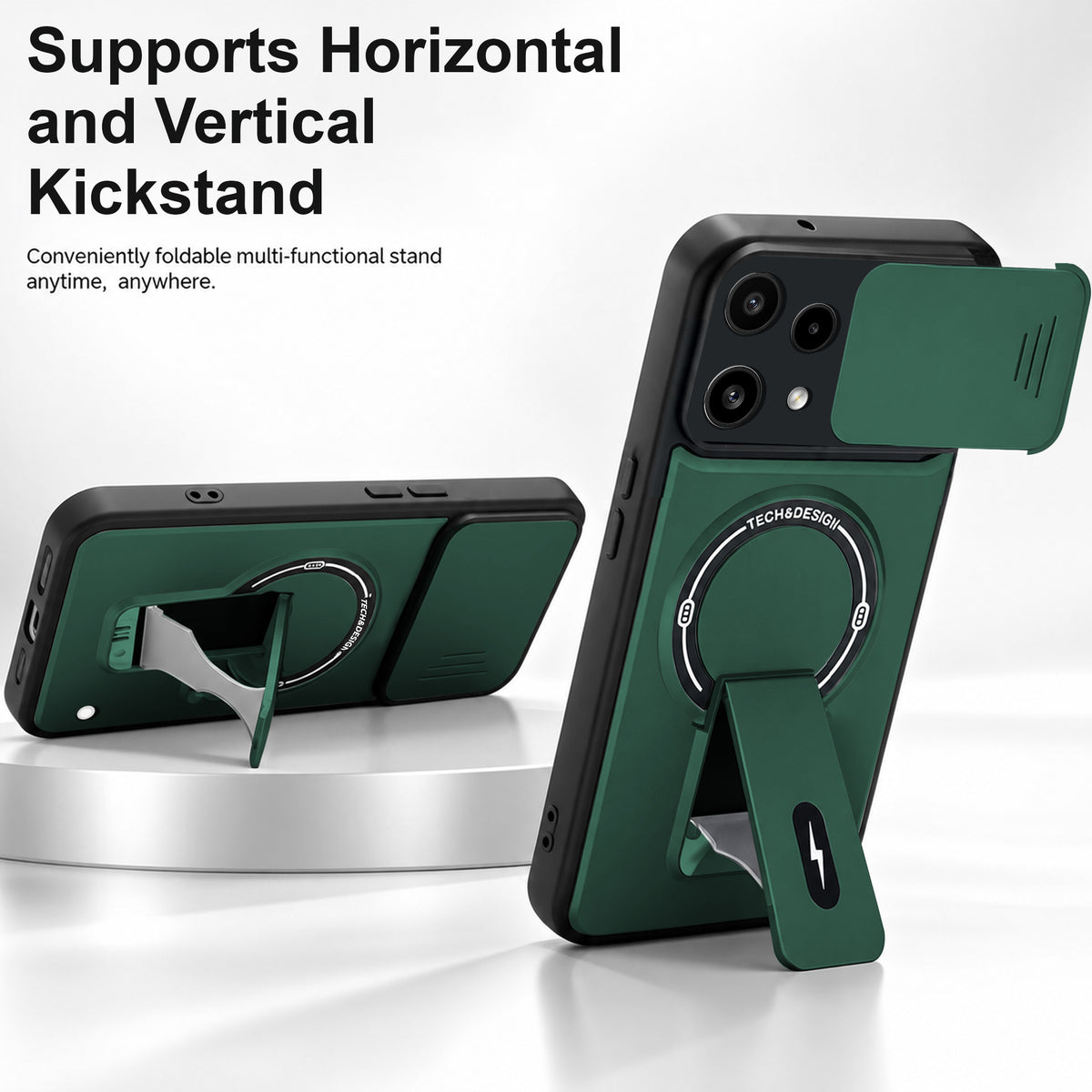 For Nothing Phone 3A Lite Back Case Cover Metallic (Hybrid Armor Kickstand | Sliding Shutter Camera Protection | MagSafe Compatible)