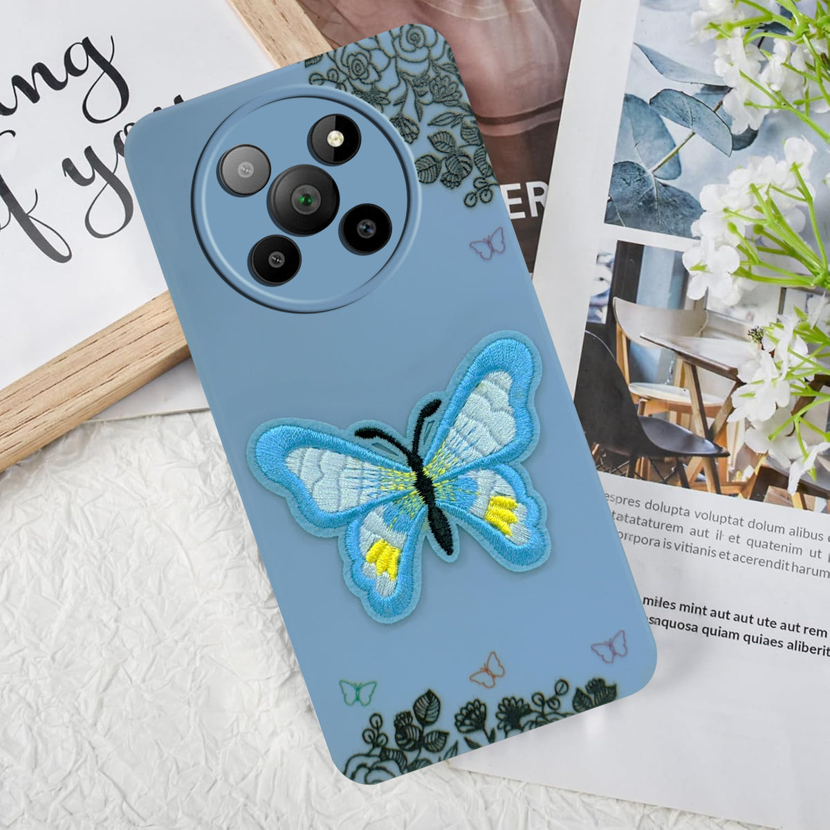 For Lava Agni 2 5G Back Cover Case (Soft Butterfly Embroidery | Women Teen Girls | Camera Protection| Matte Silicone)
