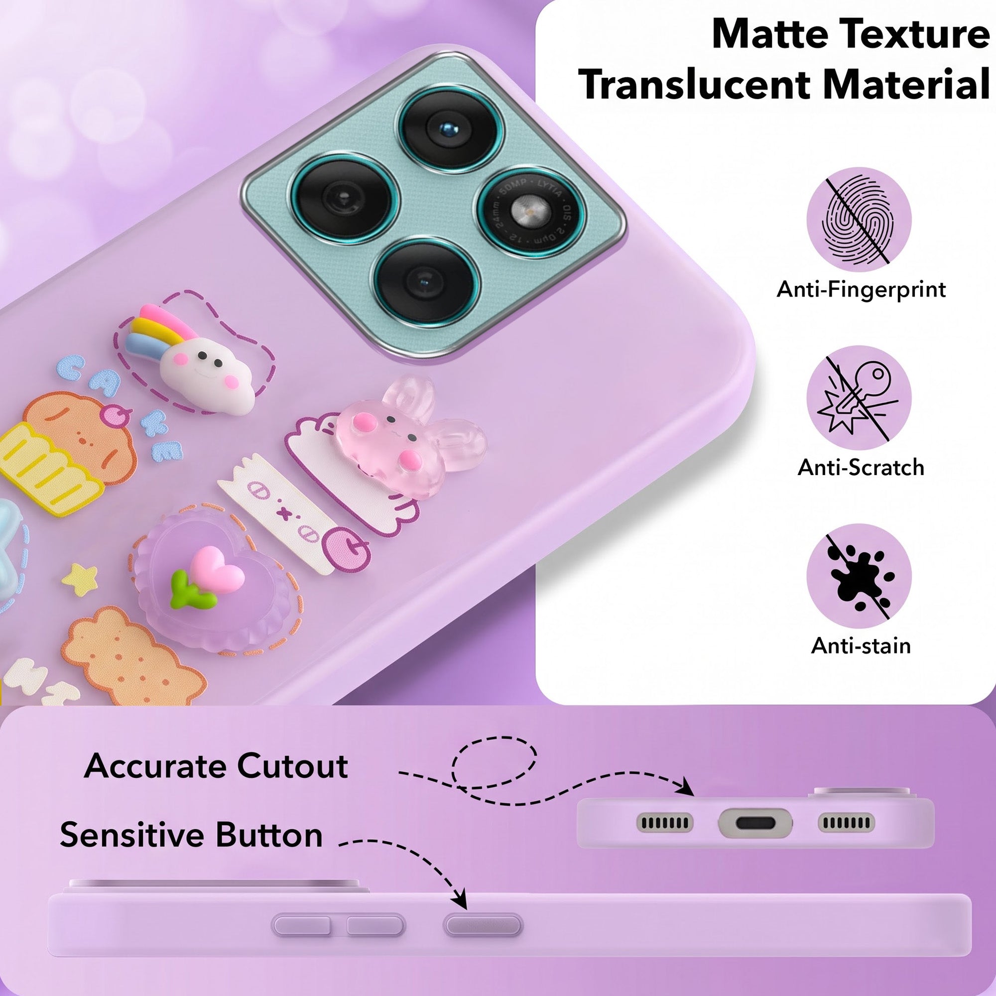 For Motorola Moto Edge 60 Back Cover Case (3D Cute Cartoons | Hard Back Side Soft | Matte Premium Finish | HD Printing)