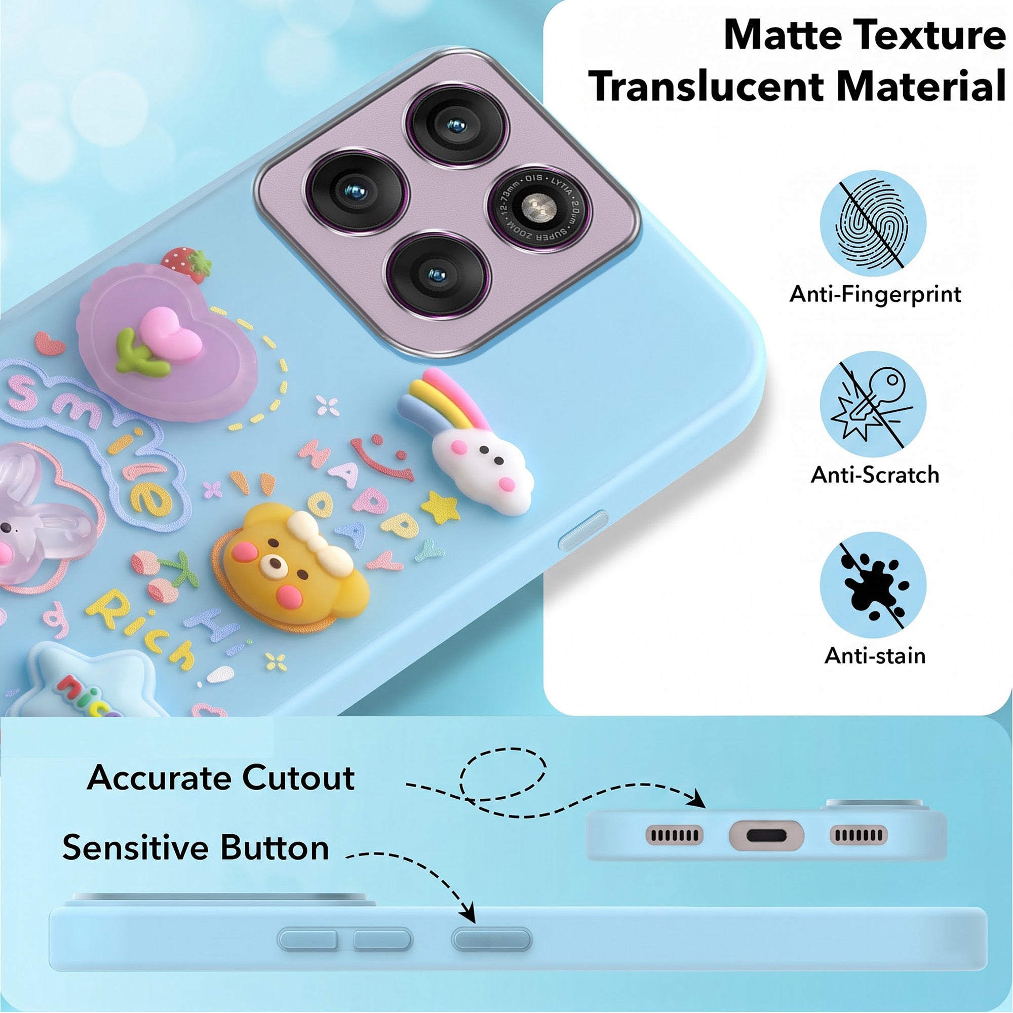 For Motorola Moto Edge 60 Pro Back Cover Case (3D Cute Cartoons | Hard Back Side Soft | Matte Premium Finish | HD Printing)