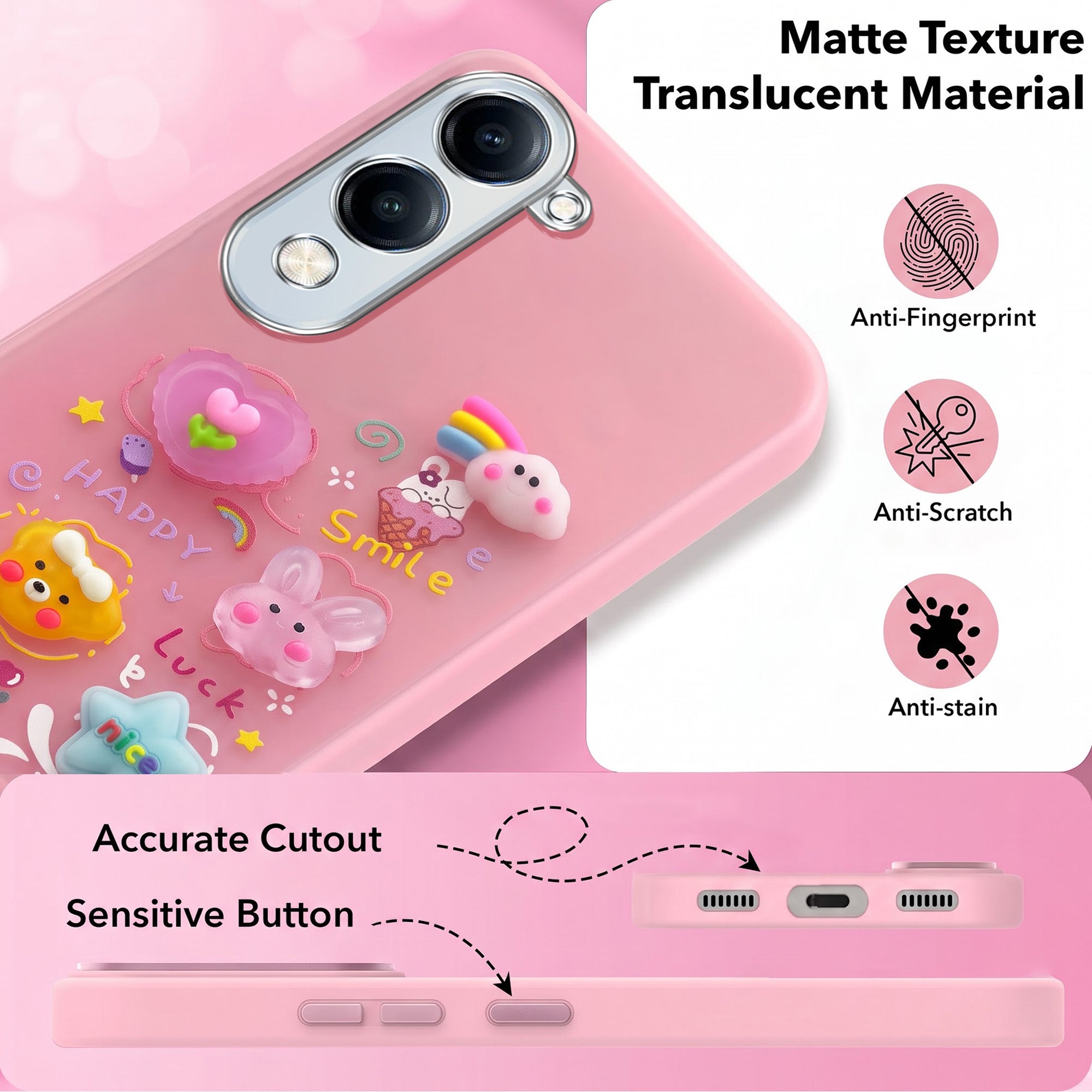 For Vivo iQOO Z10 Lite Back Cover Case (3D Cute Cartoons | Hard Back Side Soft | Matte Premium Finish | HD Printing)