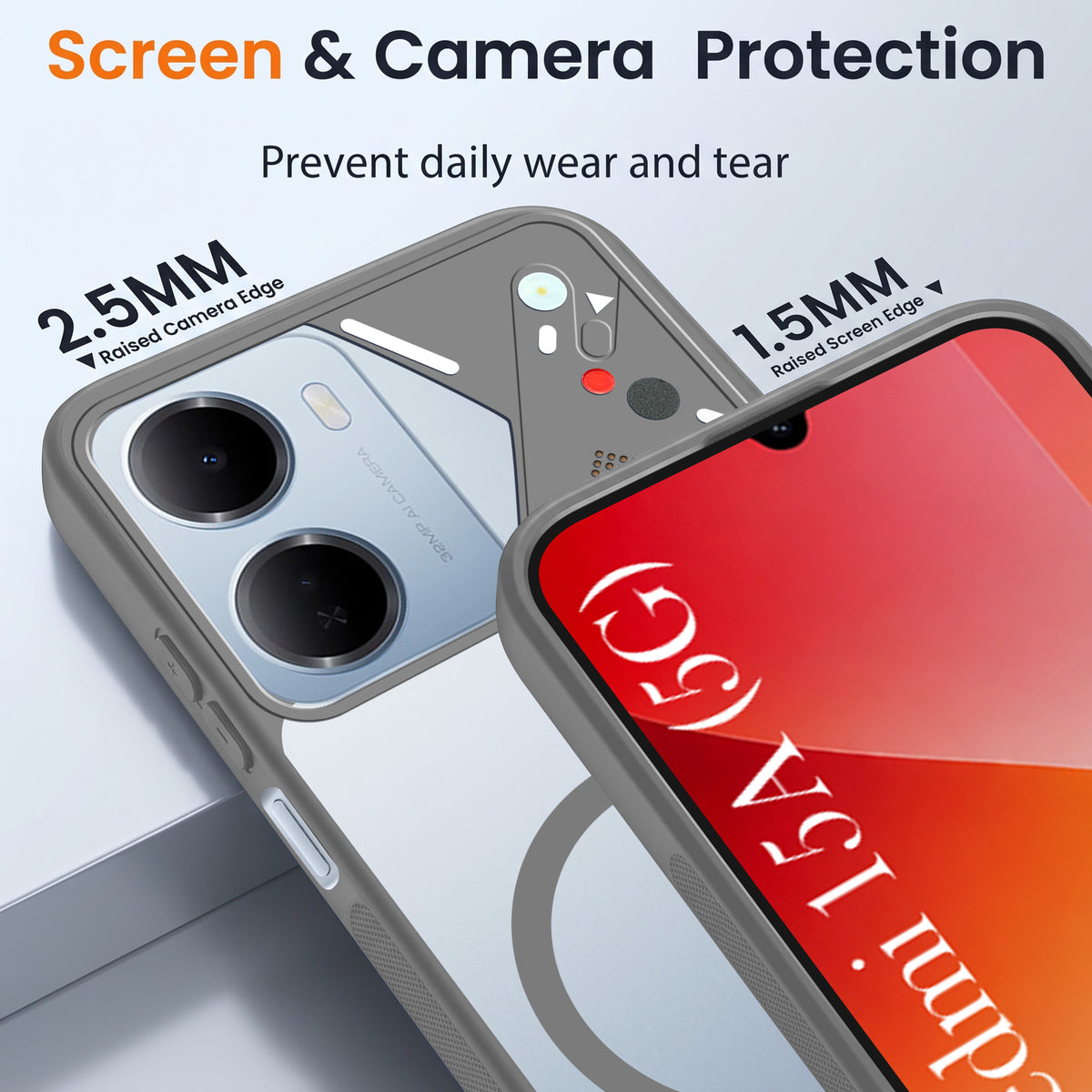 For Redmi 15A 5G Back Cover Case Lifetime Anti-Yellow Clear (Camera Protection | Side Grip | Wireless MagSafe Compatible)