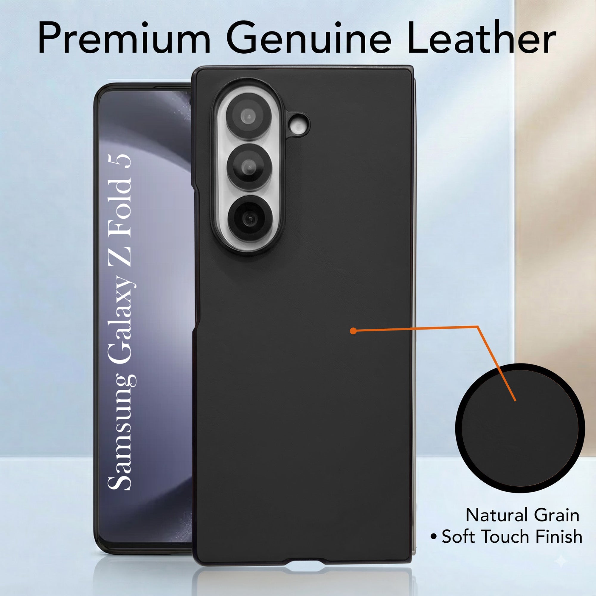 For Samsung Galaxy Z Fold 5 Premium Cover Case (Soft Leather Touch | Interior Protective Cloth | Slim 360* Protection)