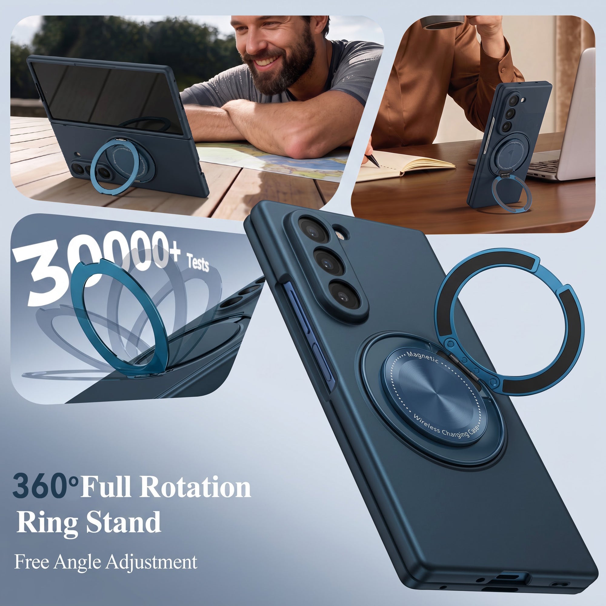 For Samsung Galaxy Z Fold 5 5G Back Cover Case (360° Rotating Kickstand Ring | Shockproof Camera Protection | Magnetic MagSafe Wireless Charging Support)
