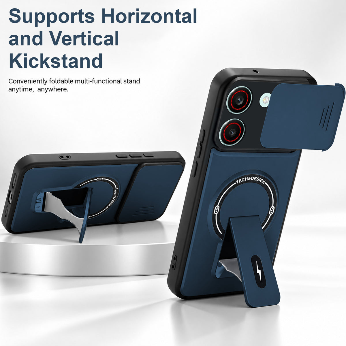 For Redmi Turbo 5 Back Case Cover Metallic (Hybrid Armor Kickstand | Sliding Shutter Camera Protection | MagSafe Compatible)