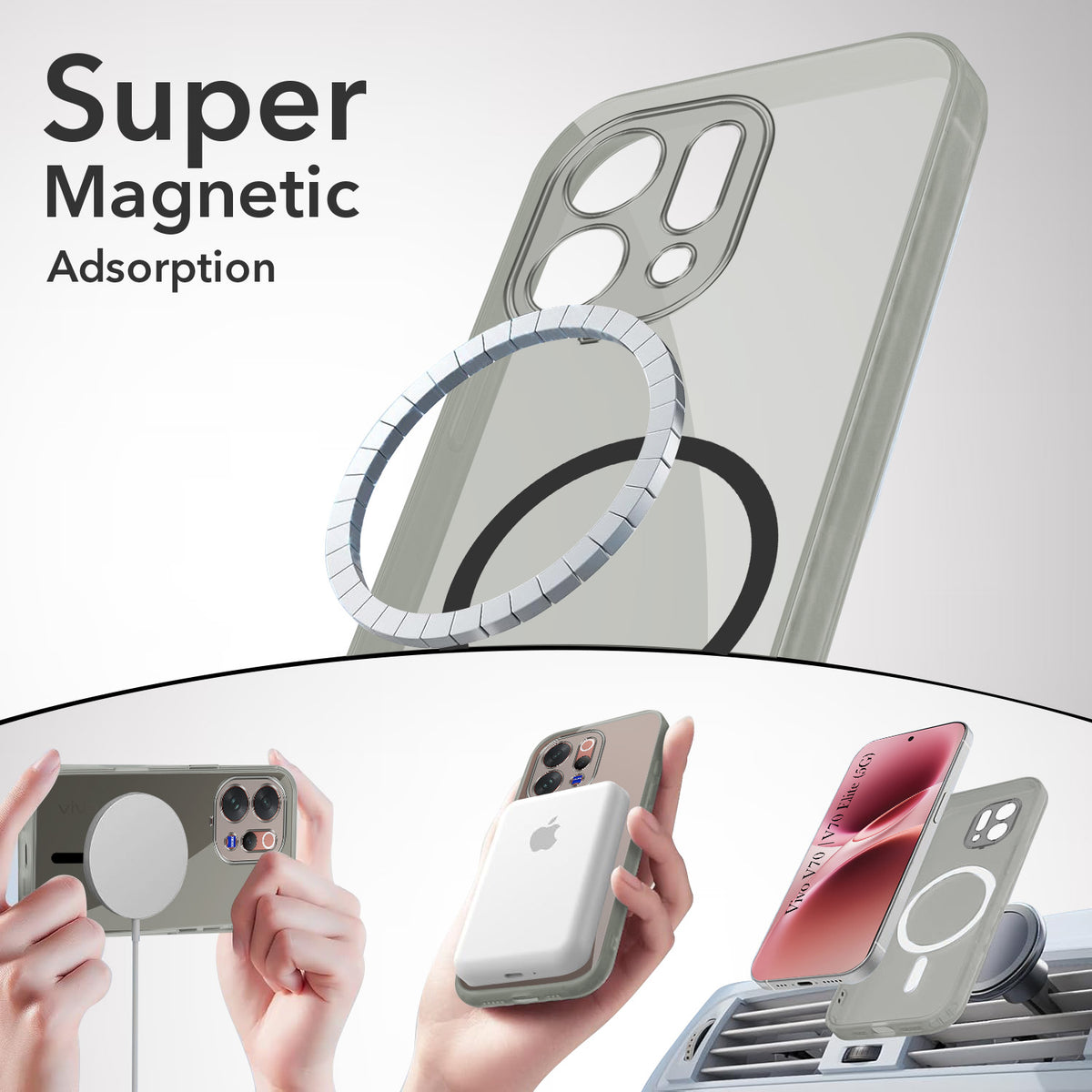 For Vivo V70 | Vivo V70 Elite 5G Back Cover Case Lifetime Anti-Yellow MagSafe Compatible Clear (Sleek Hard Crystal | Shockproof and Camera Protection)
