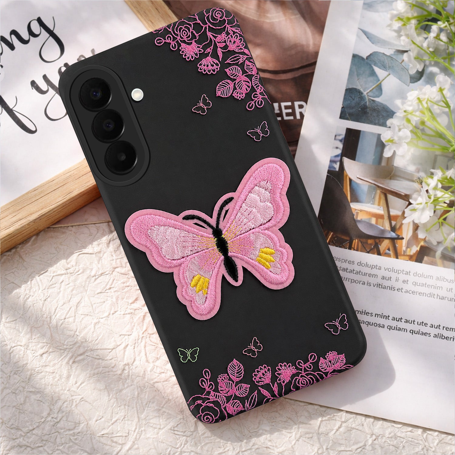 For Samsung Galaxy F70 Pro 5G Back Cover Case (Soft Butterfly Embroidery | Women Teen Girls | Camera Protection| Matte Silicone)