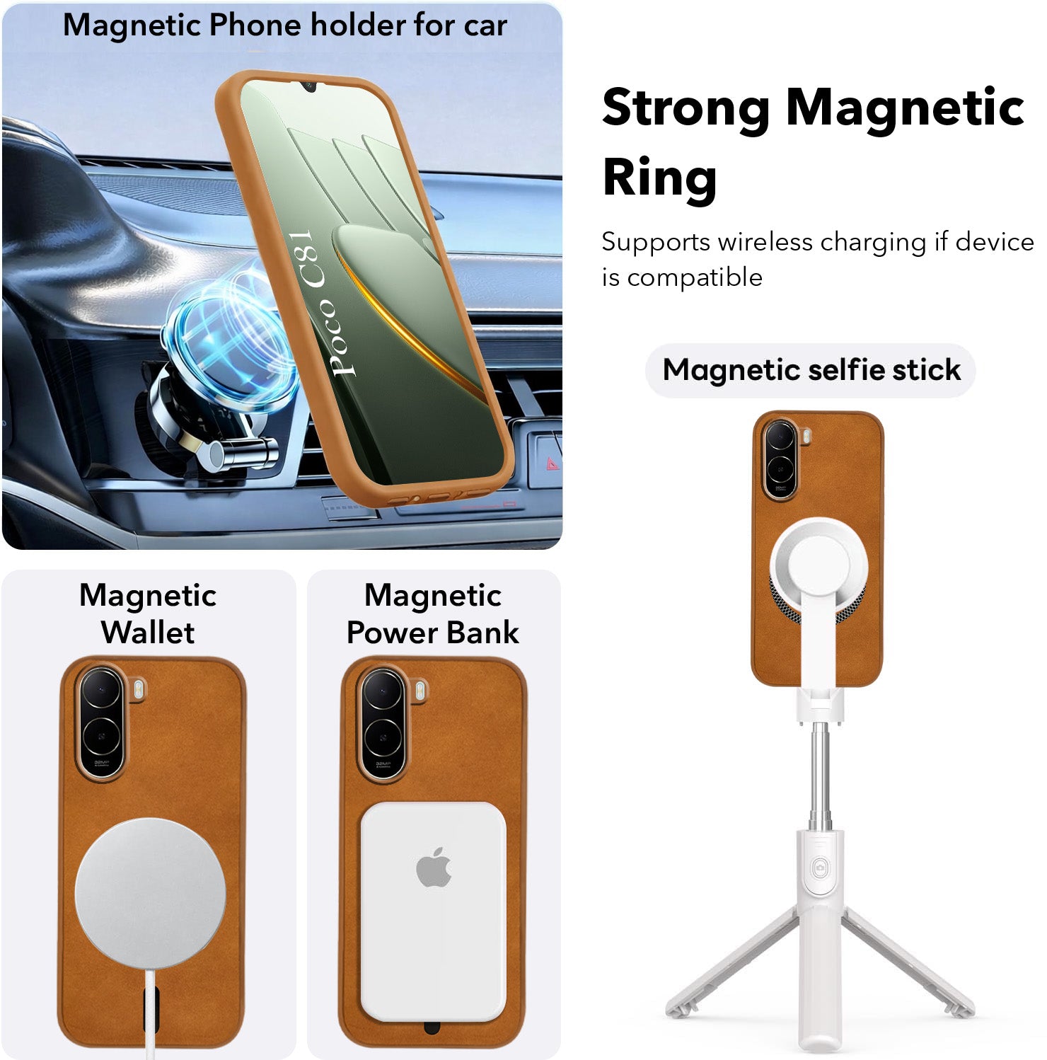 For Poco C81 Back Cover Case Leather Finish (MagSafe Compatible Wireless Charging | Soft Touch | Camera Bump Protection)