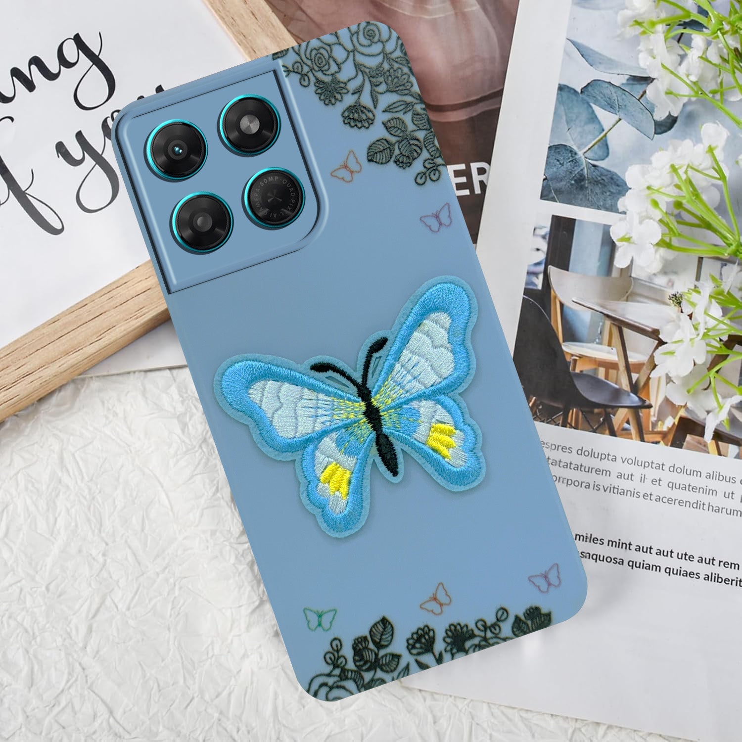 For Motorola Moto G37 Power Back Cover Case (Soft Butterfly Embroidery | Women Teen Girls | Camera Protection| Matte Silicone)