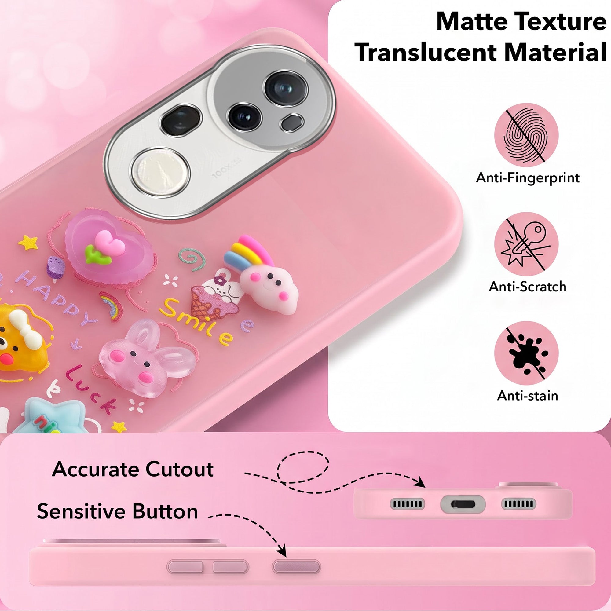 For Vivo T4 Ultra Back Cover Case (3D Cute Cartoons | Hard Back Side Soft | Matte Premium Finish | HD Printing)