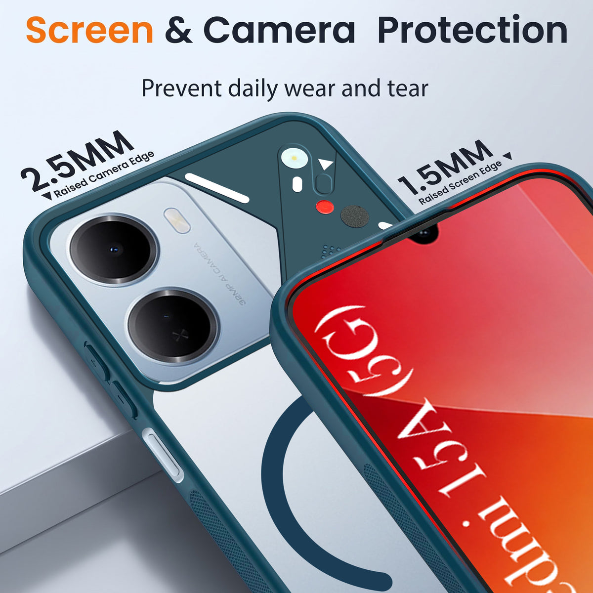 For Redmi 15A 5G Back Cover Case Lifetime Anti-Yellow Clear (Camera Protection | Side Grip | Wireless MagSafe Compatible)