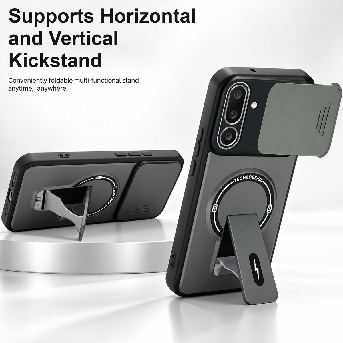 For Samsung Galaxy M56 | Samsung Galaxy F56 Back Case Cover Metallic (Hybrid Armor Kickstand | Sliding Shutter Camera Protection | MagSafe Compatible)