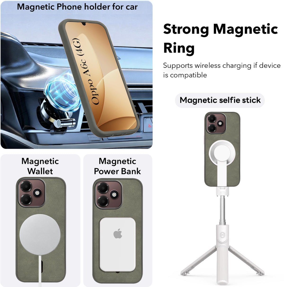 For Oppo A6c 4G Back Cover Case Leather Finish (MagSafe Compatible Wireless Charging | Soft Touch | Camera Bump Protection)