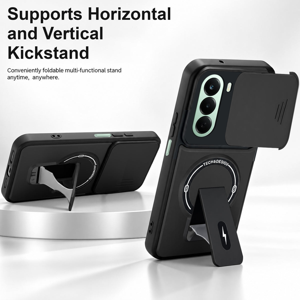 For OnePlus Nord CE 6 Lite Back Case Cover Metallic (Hybrid Armor Kickstand | Sliding Shutter Camera Protection | MagSafe Compatible)