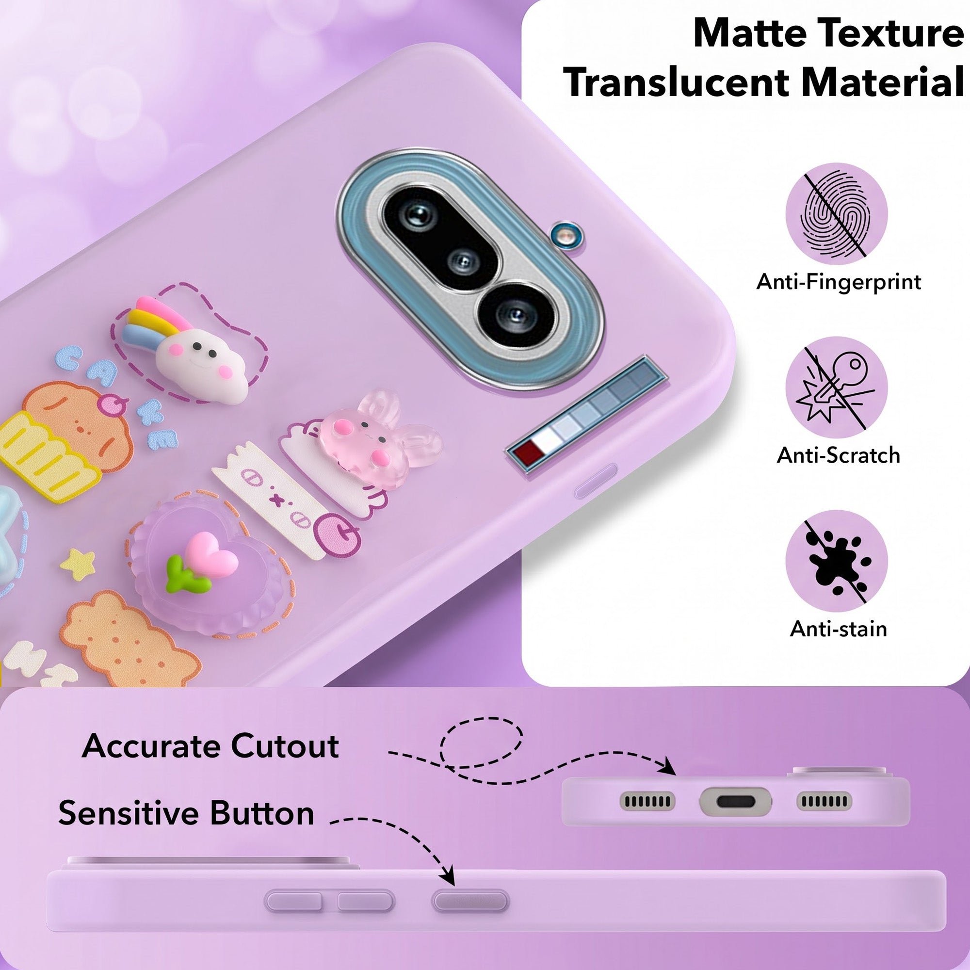 For Nothing Phone 4A 5G Back Cover Case (3D Cute Cartoons | Hard Back Side Soft | Matte Premium Finish | HD Printing)