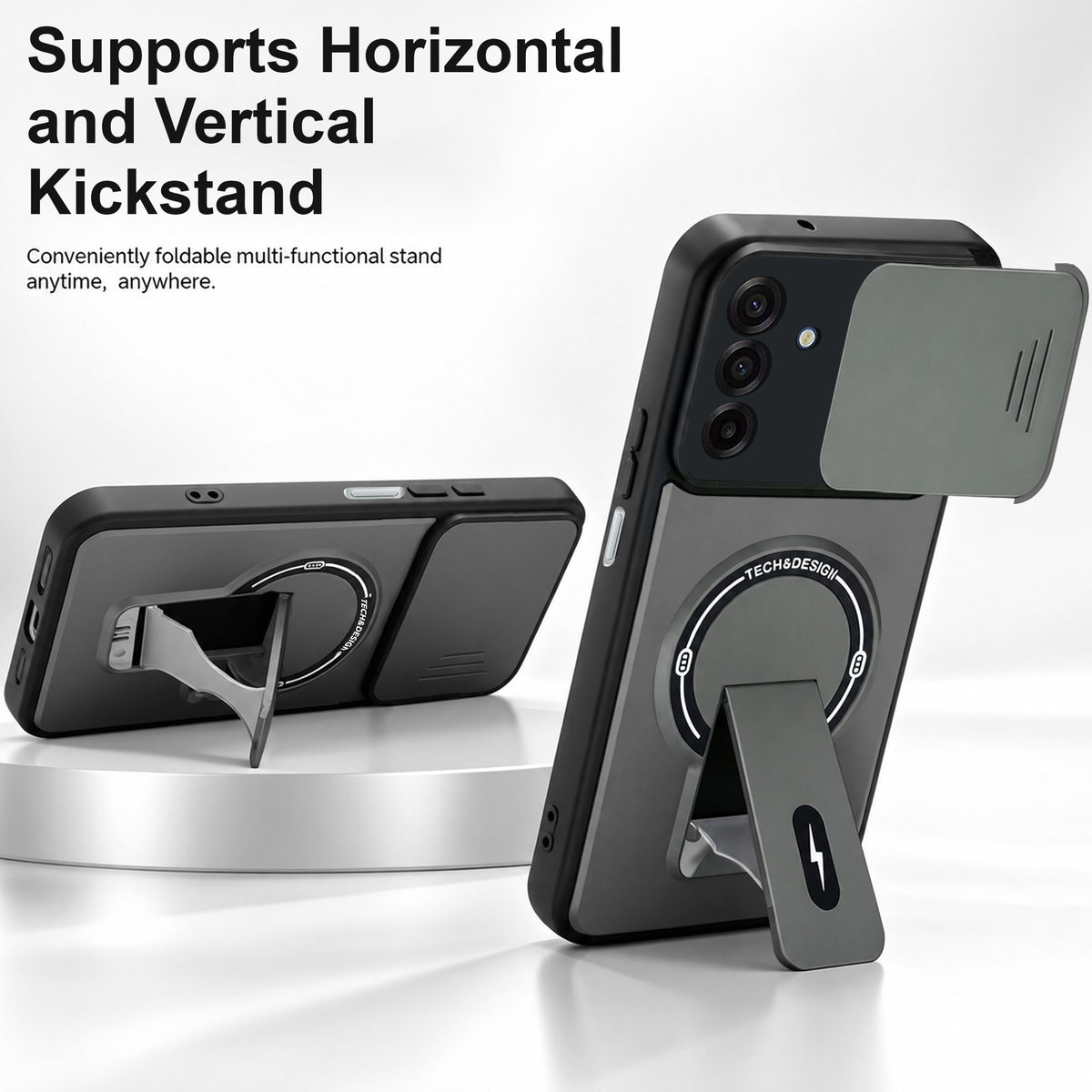 For Samsung Galaxy A26 5G Back Case Cover Metallic (Hybrid Armor Kickstand | Sliding Shutter Camera Protection | MagSafe Compatible)