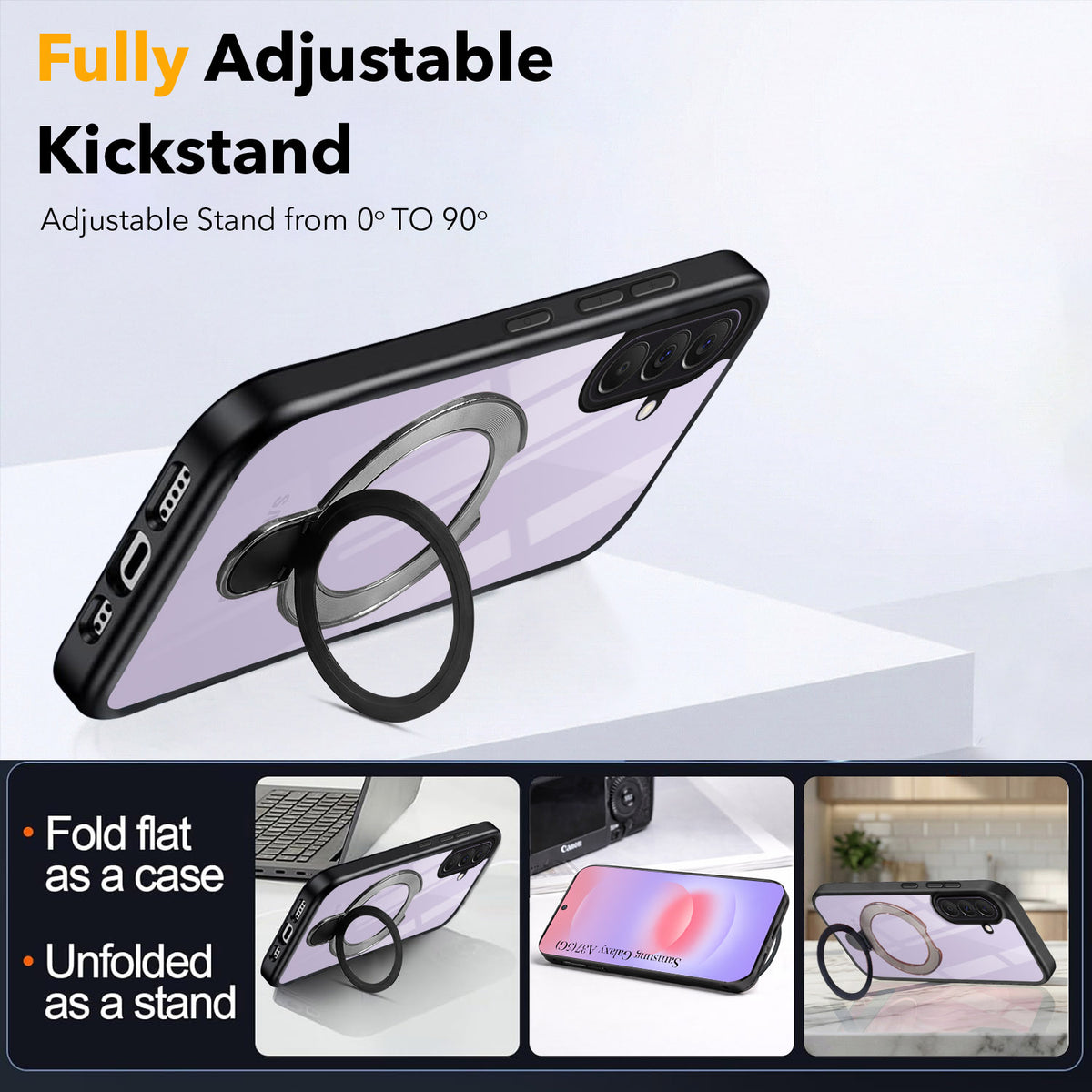 For Samsung Galaxy A37 5G Back Cover Case (Kick Stand Ring Holder | Life time Anti Yellow | Camera Protection)