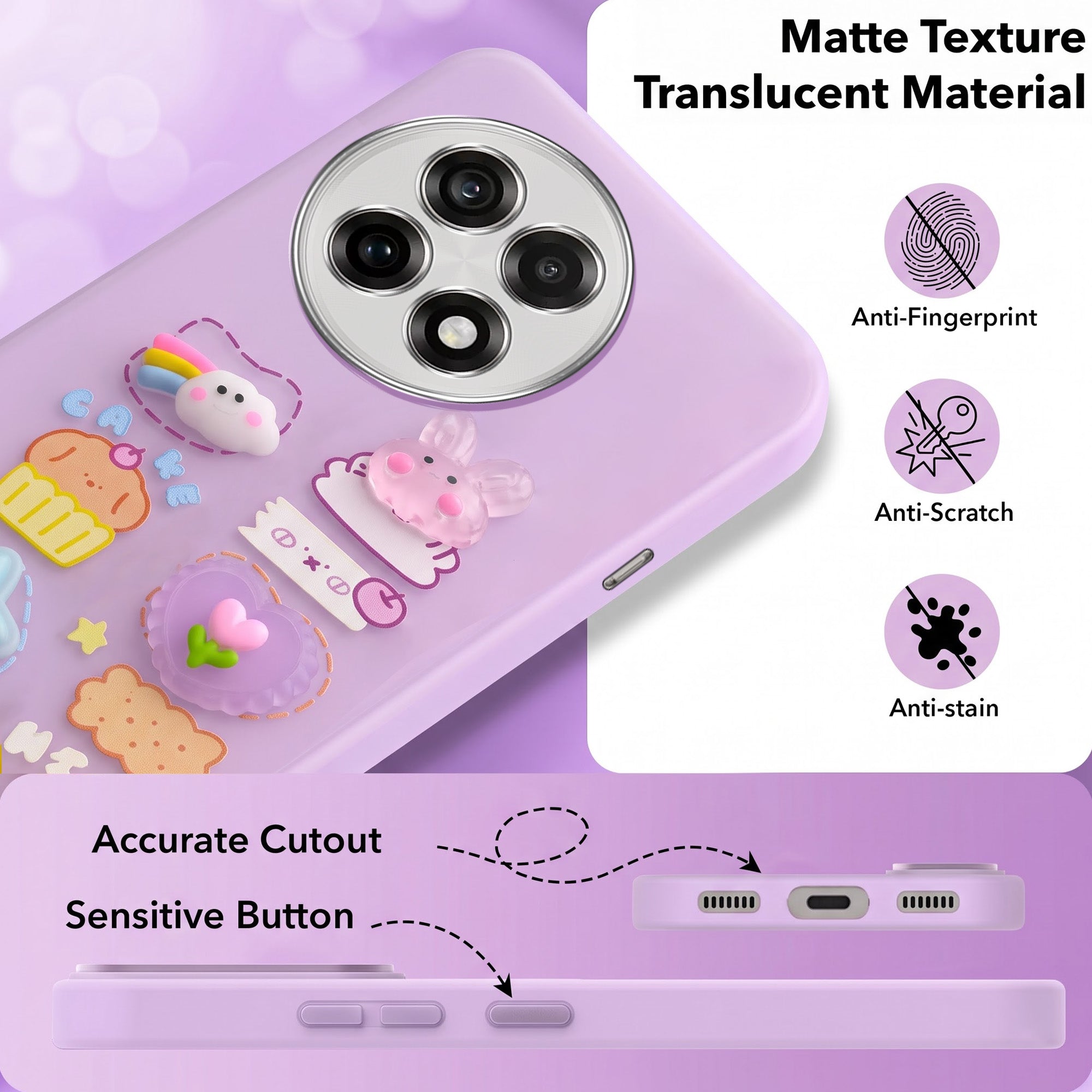 For OnePlus 13R Back Cover Case (3D Cute Cartoons | Hard Back Side Soft | Matte Premium Finish | HD Printing)