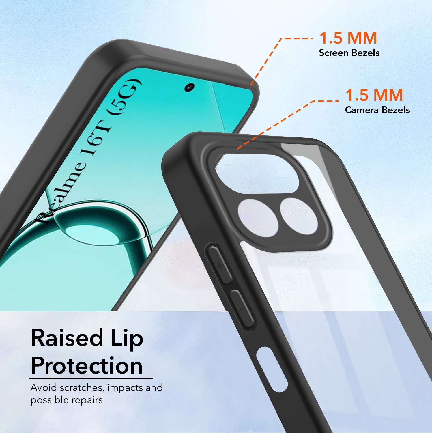 For Realme 16T 5G (Combo with Back Cover and 9H Tempered Glass (Lifetime Anti-Yellow | Crystal Clear Shockproof | Oleophobic Coating Screen Glass)
