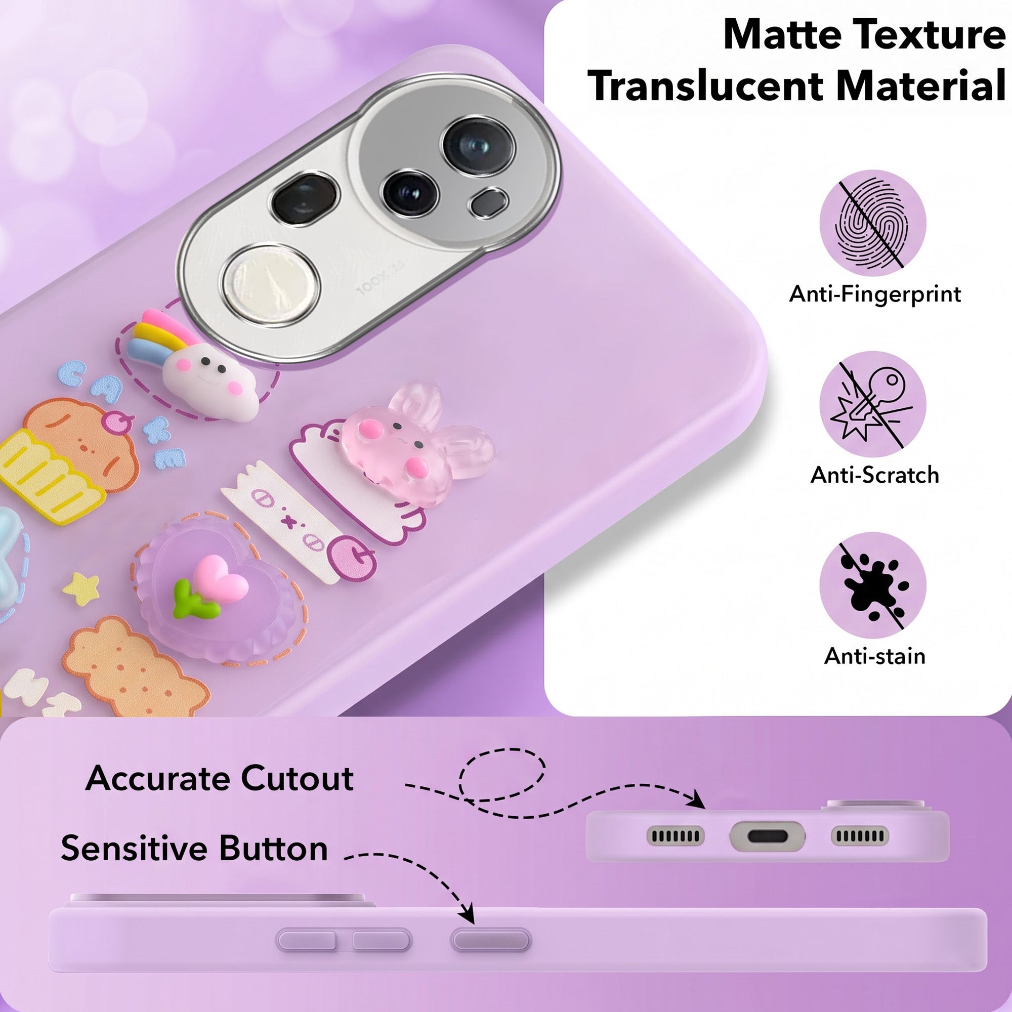 For Vivo T4 Ultra Back Cover Case (3D Cute Cartoons | Hard Back Side Soft | Matte Premium Finish | HD Printing)