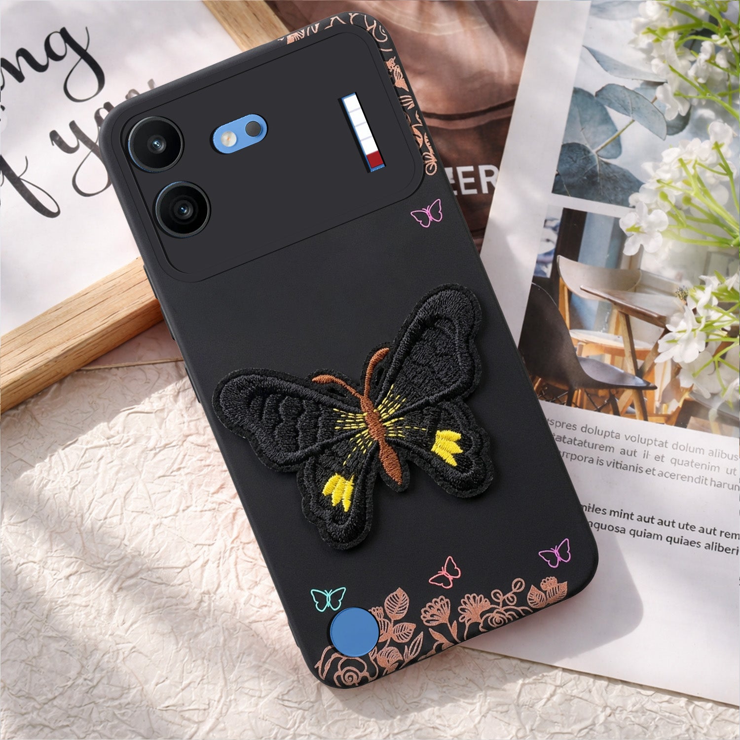 For Nothing Phone 4B 5G Power Back Cover Case (Soft Butterfly Embroidery | Women Teen Girls | Camera Protection| Matte Silicone)