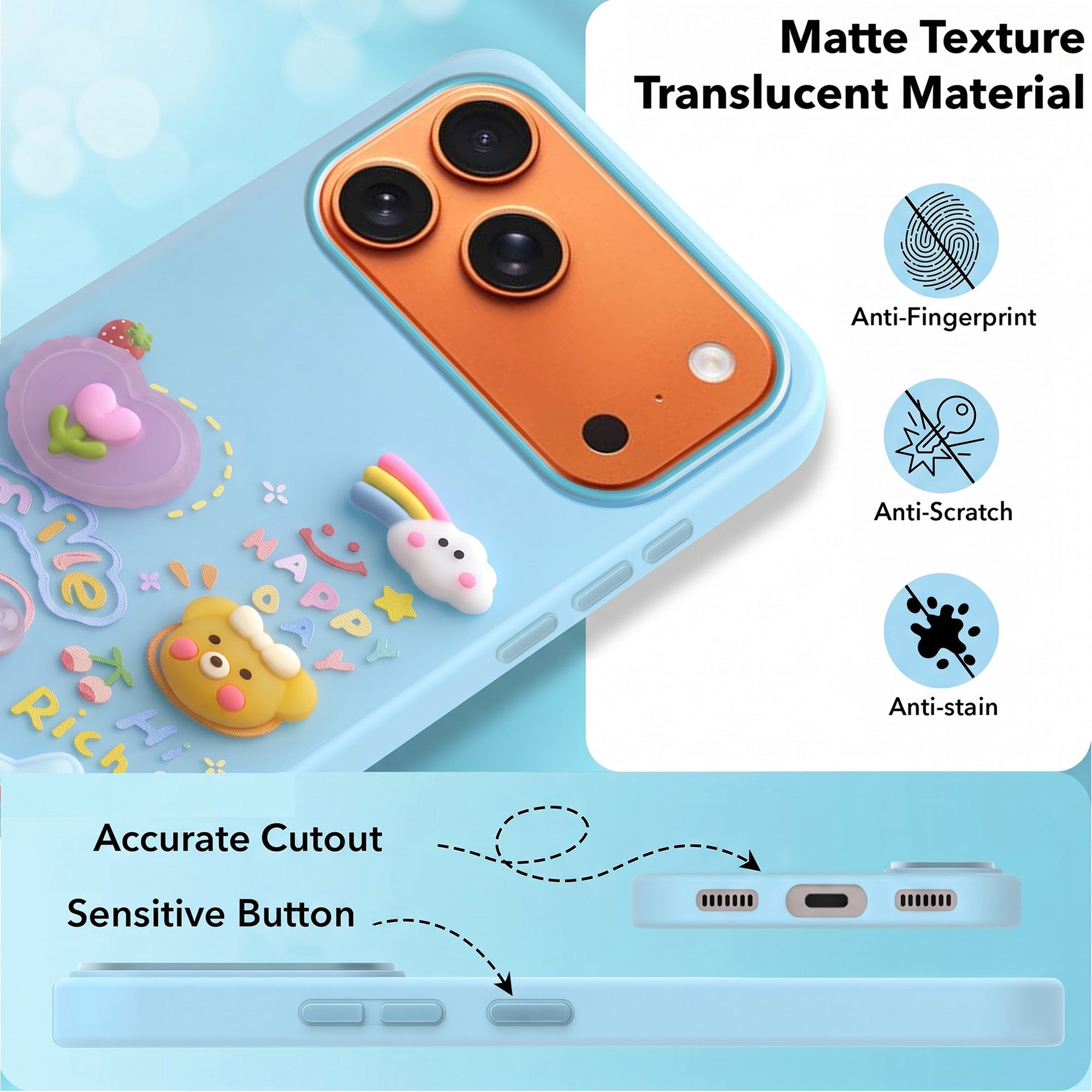 For Apple iPhone 17 Pro Max Back Cover Case (3D Cute Cartoons | Hard Back Side Soft | Matte Premium Finish | HD Printing)