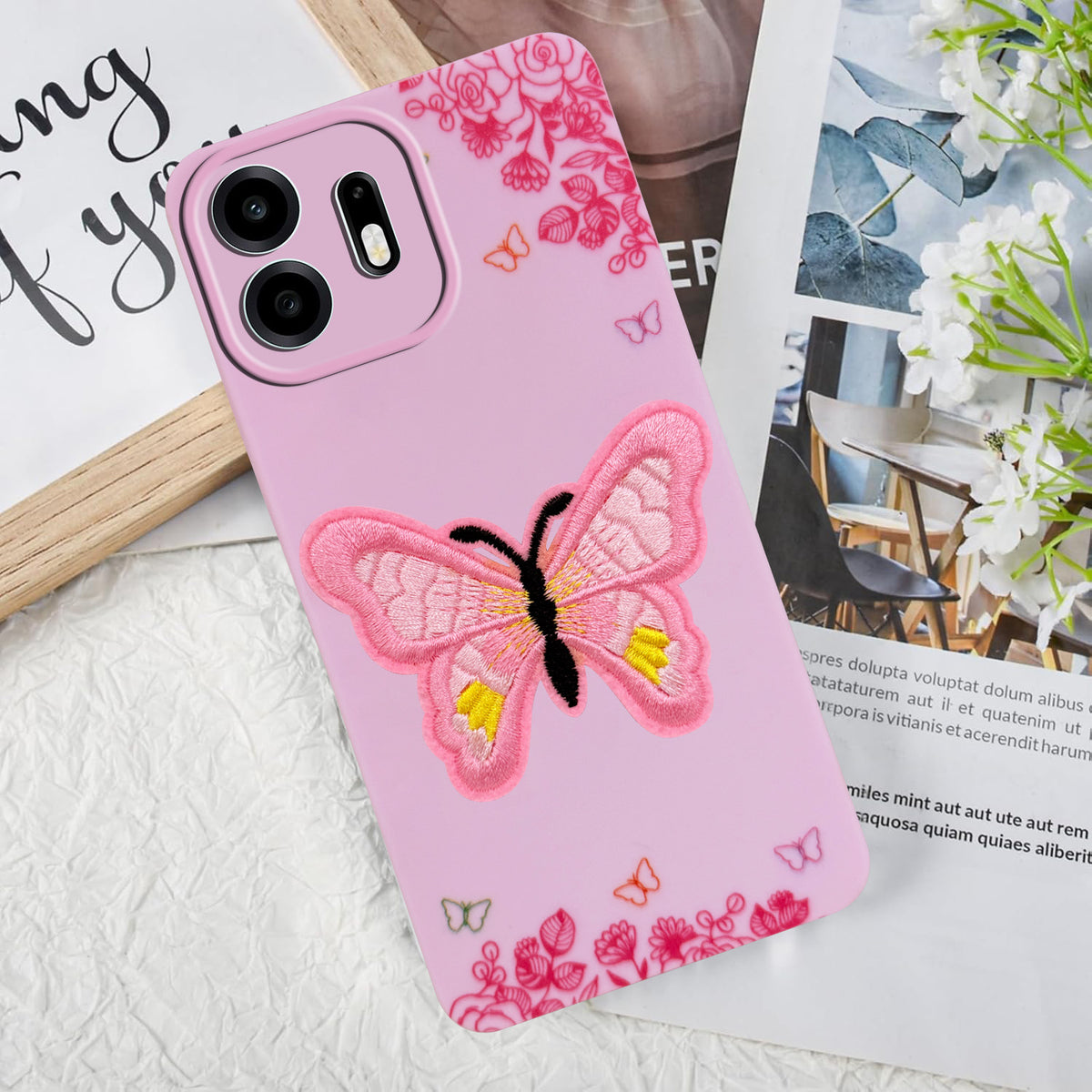 For OnePlus N6 Back Cover Case (Soft Butterfly Embroidery | Women Teen Girls | Camera Protection| Matte Silicone)
