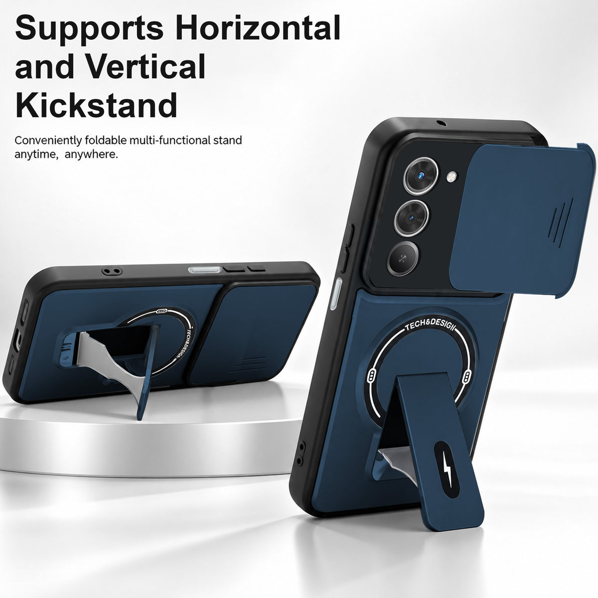 For Redmi 15 Back Case Cover Metallic (Hybrid Armor Kickstand | Sliding Shutter Camera Protection | MagSafe Compatible)