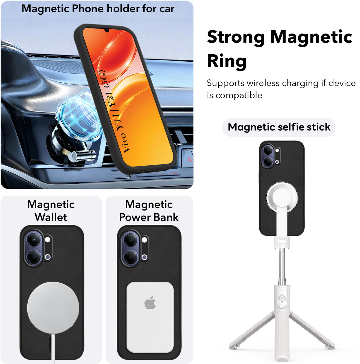 For Vivo Y11 | Vivo Y21 5G Back Cover Case Leather Finish (MagSafe Compatible Wireless Charging | Soft Touch | Camera Bump Protection)