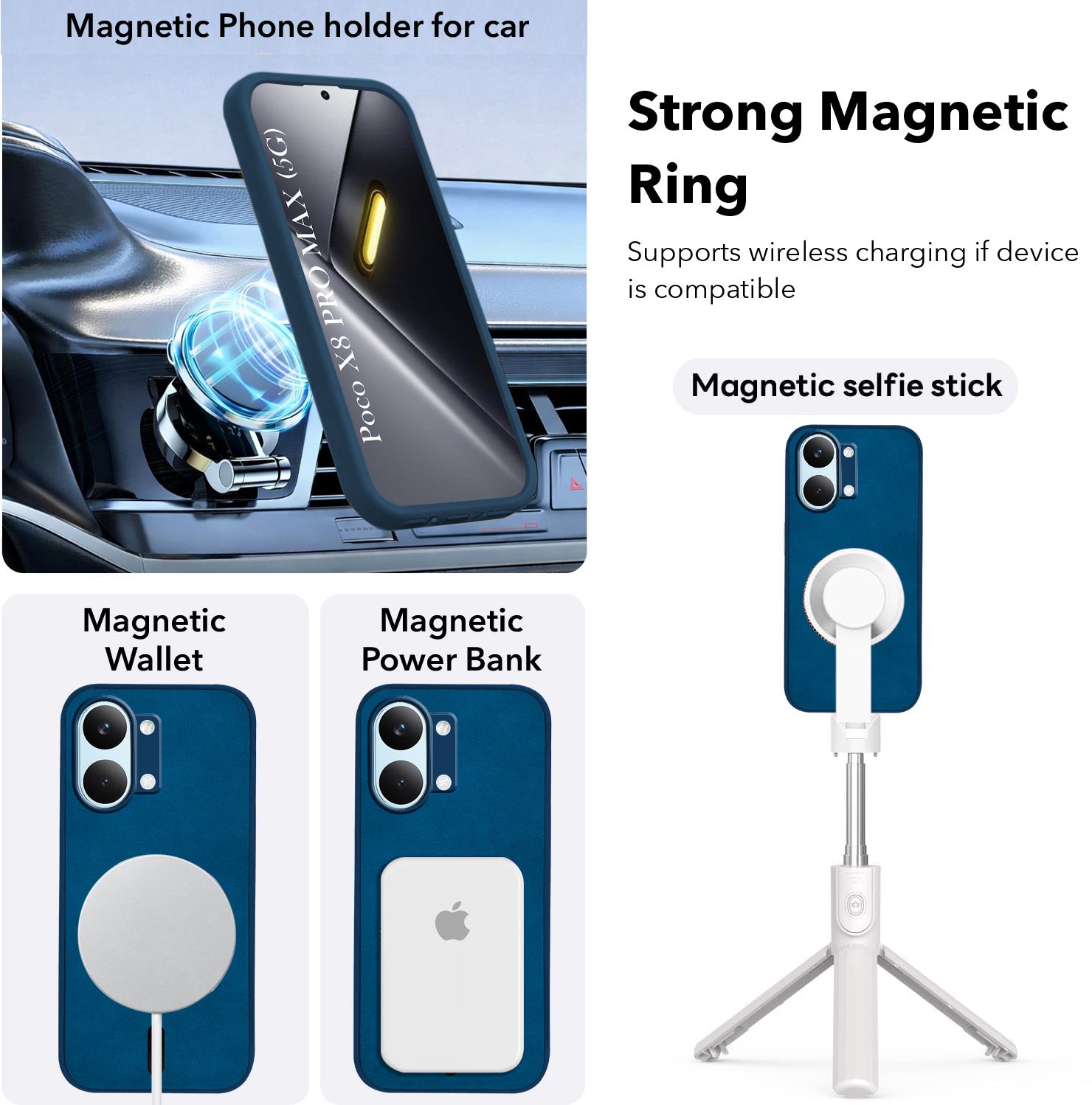 For Poco X8 Pro Max 5G Back Cover Case Leather Finish (MagSafe Compatible Wireless Charging | Soft Touch | Camera Bump Protection)