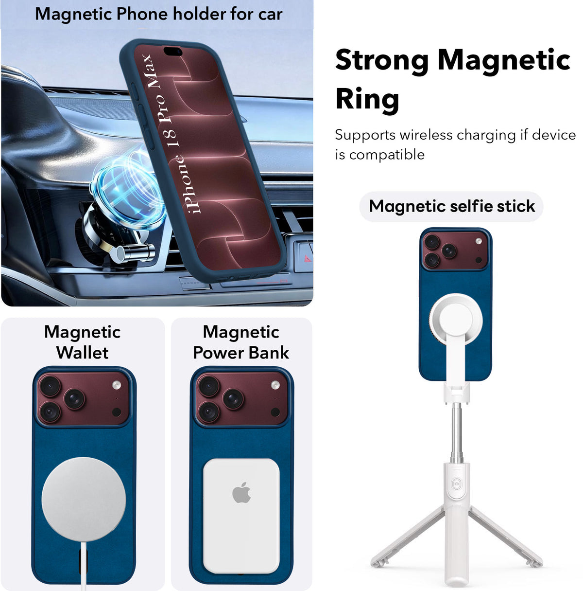 For Apple iPhone 18 Pro Max Back Cover Case Leather Finish (MagSafe Compatible Wireless Charging | Soft Touch | Camera Bump Protection)