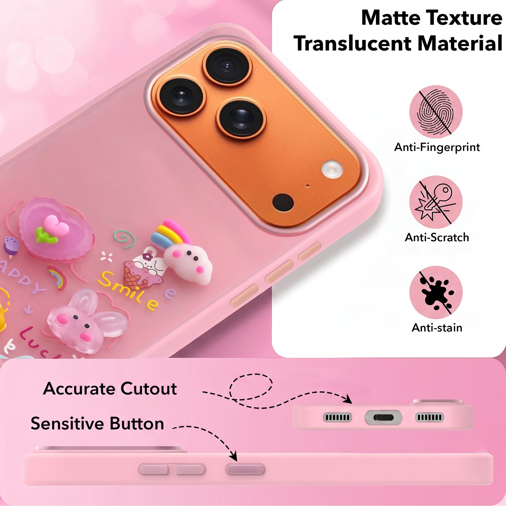 For Apple iPhone 17 Pro Max Back Cover Case (3D Cute Cartoons | Hard Back Side Soft | Matte Premium Finish | HD Printing)